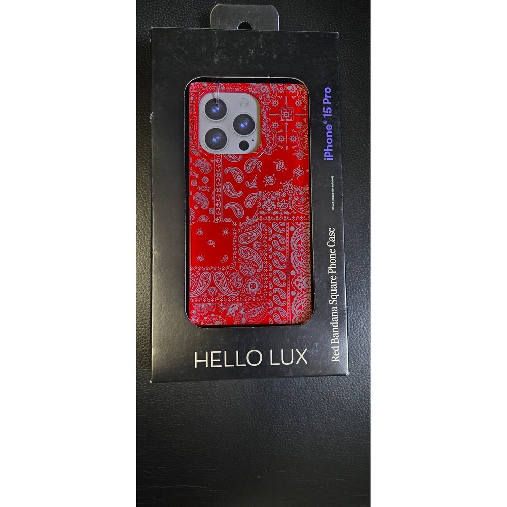 Hello Lux iPhone 15 Pro Case Red Bandana Square Paisley MagSafe TPU Glossy
